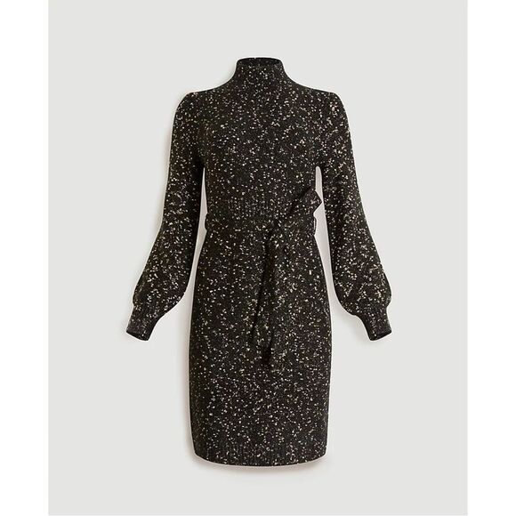 ✨SPARKLY✨Ann Taylor Mock Neck Sweater Dress Black and Gold Size SP - Picture 2 of 8